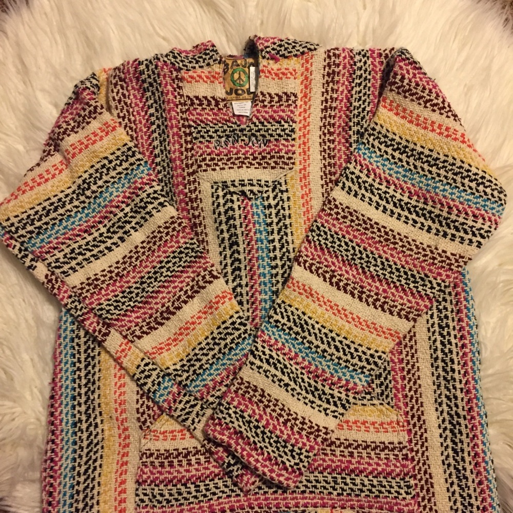 Baja Joe Boho Retro Colorful Sweater Poncho